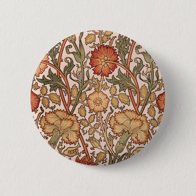 William Morris Pink Rose Flower Wallpaper Pattern 2 Inch Round Button (Front)