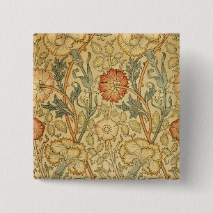 William Morris Pink Rose Flower Wallpaper Pattern 2 Inch Square Button