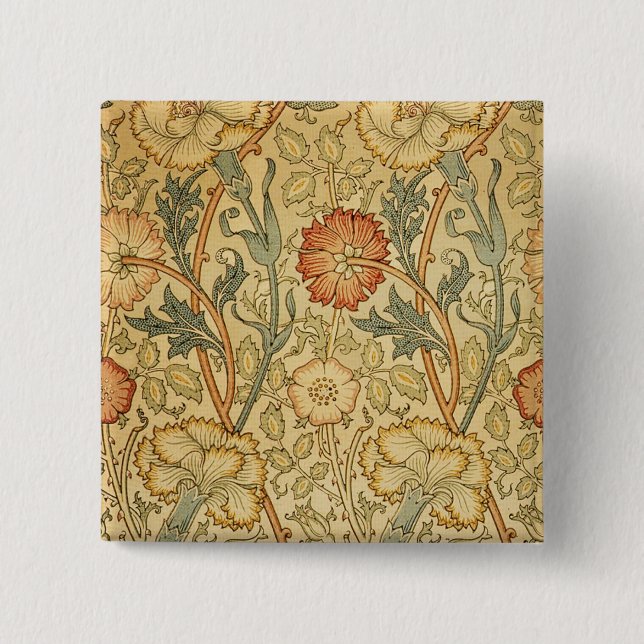 William Morris Pink Rose Flower Wallpaper Pattern 2 Inch Square Button (Front)