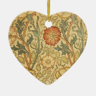 William Morris Pink Rose Flower Wallpaper Pattern Ceramic Ornament