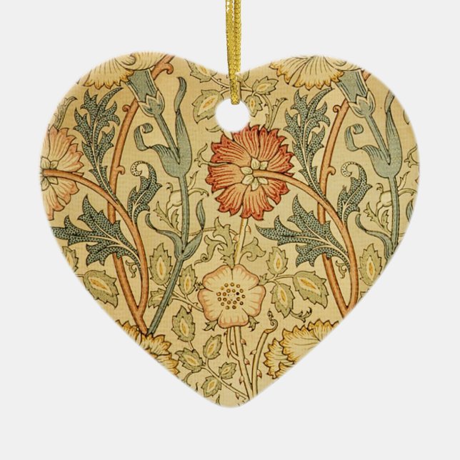 William Morris Pink Rose Flower Wallpaper Pattern Ceramic Ornament (Front)