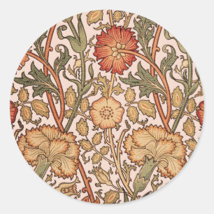 William Morris Pink Rose Flower Wallpaper Pattern Classic Round Sticker