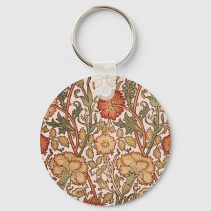 William Morris Pink Rose Flower Wallpaper Pattern Keychain