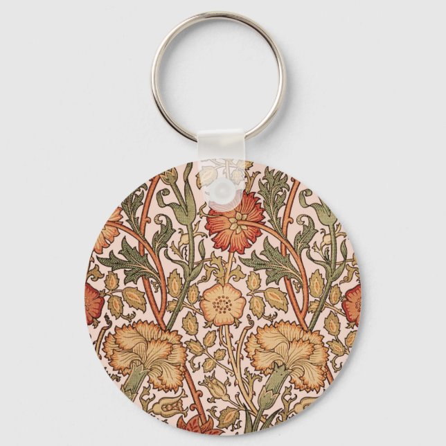 William Morris Pink Rose Flower Wallpaper Pattern Keychain (Front)