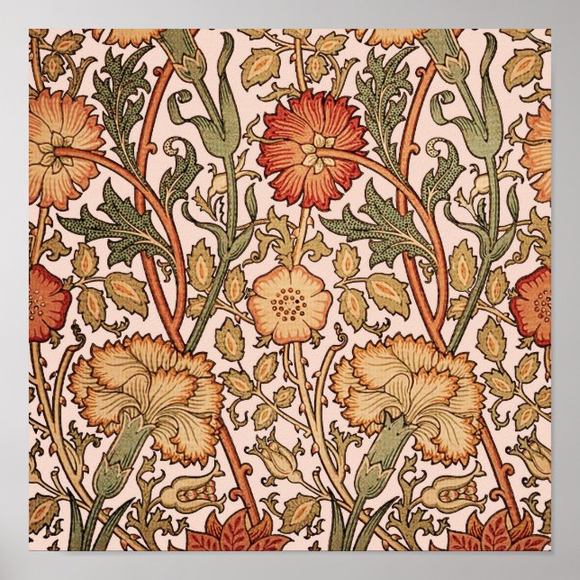 William Morris Pink Rose Flower Wallpaper Pattern Poster (Front)