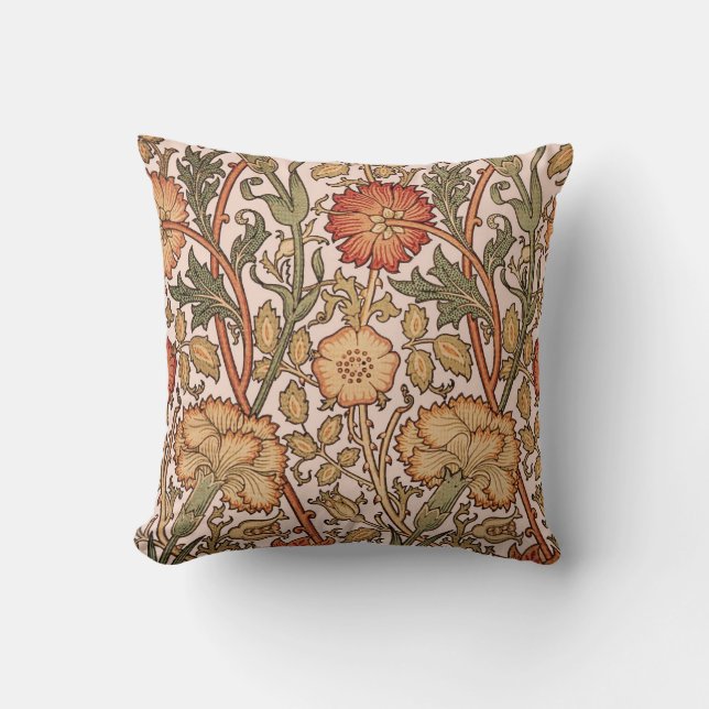William Morris Pink Rose Flower Wallpaper Pattern Throw Pillow (Front)