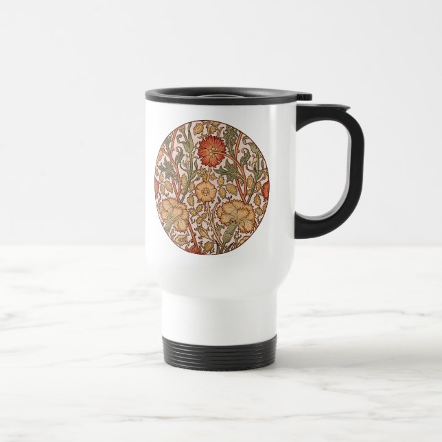 William Morris Pink Rose Flower Wallpaper Pattern Travel Mug (Right)