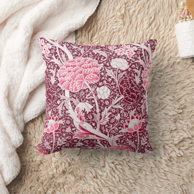 William Morris Pink Rose Gold Floral Pattern Throw Pillow (Blanket)
