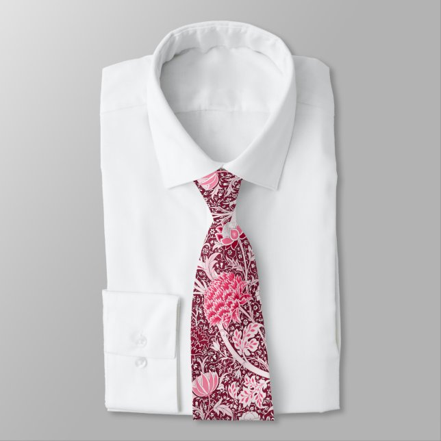 William Morris Pink Rose Gold Floral Pattern Tie (Tied)