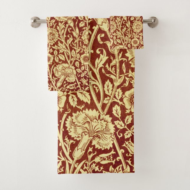 William Morris Pinks Red and White Bath Towel Set (Insitu)