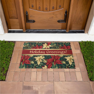 William Morris Poinsettia Personalized Holiday Doormat