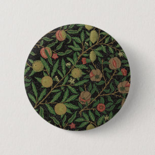 William Morris Pomegranate Black Floral Design 2 Inch Round Button