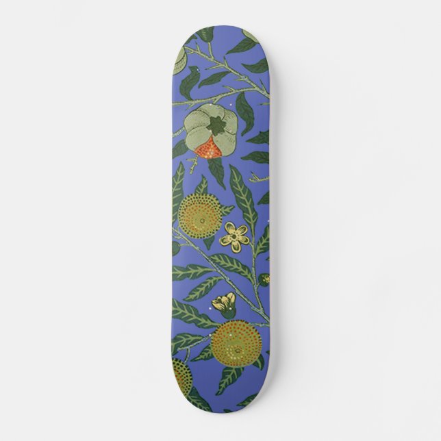 William Morris Pomegranate Blue Colorful Wallpaper Skateboard (Front)