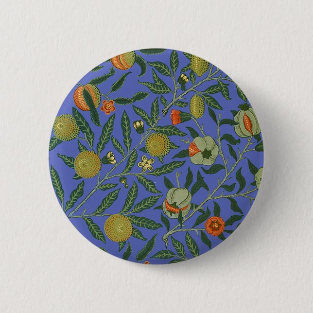 William Morris Pomegranate Blue Colourful Wallpape 2 Inch Round Button (Front)