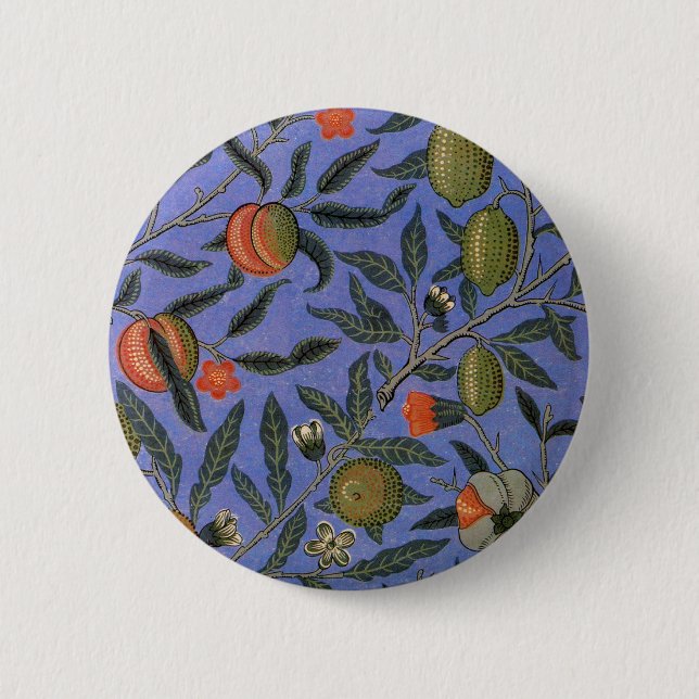 William Morris Pomegranate Blue Colourful Wallpape 2 Inch Round Button (Front)