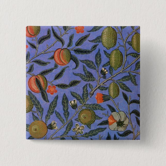 William Morris Pomegranate Blue Colourful Wallpape 2 Inch Square Button (Front)