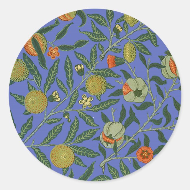 William Morris Pomegranate Blue Colourful Wallpape Classic Round Sticker (Front)