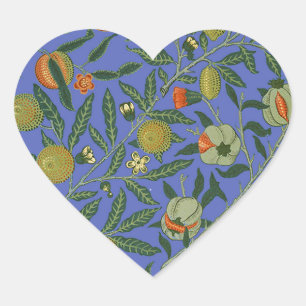 William Morris Pomegranate Blue Colourful Wallpape Heart Sticker