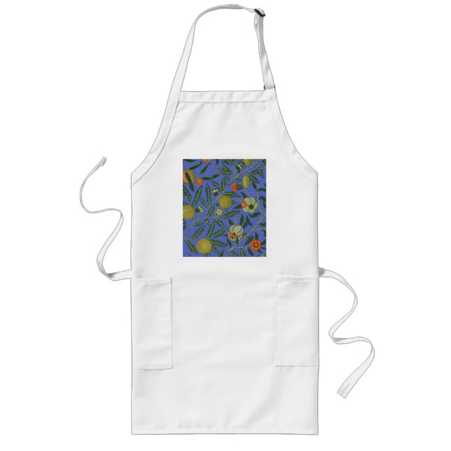 William Morris Pomegranate Blue Colourful Wallpape Long Apron (Front)