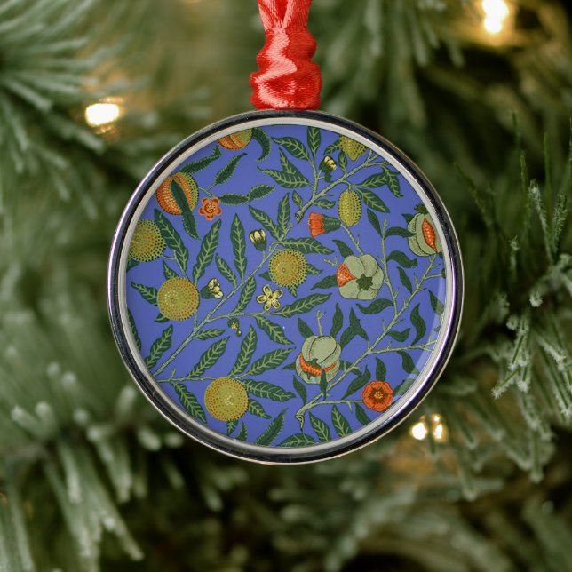 William Morris Pomegranate Blue Colourful Wallpape Metal Ornament (Tree)