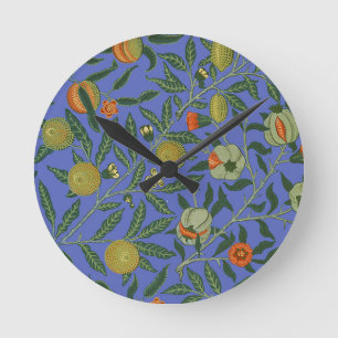 William Morris Pomegranate Blue Colourful Wallpape Round Clock