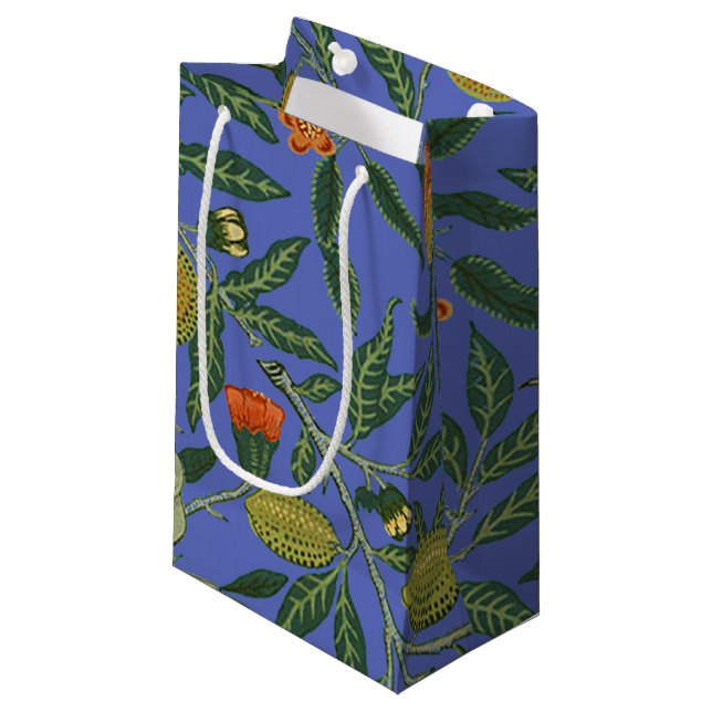 William Morris Pomegranate Blue Colourful Wallpape Small Gift Bag (Front Angled)