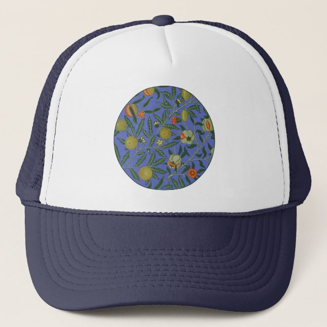 William Morris Pomegranate Blue Colourful Wallpape Trucker Hat (Front)