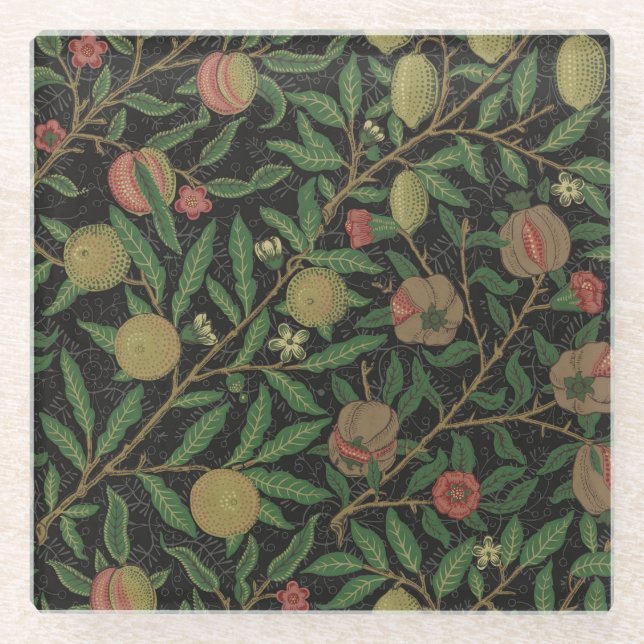 William Morris Pomegranate Classic Fruit Glass Coaster (Front)