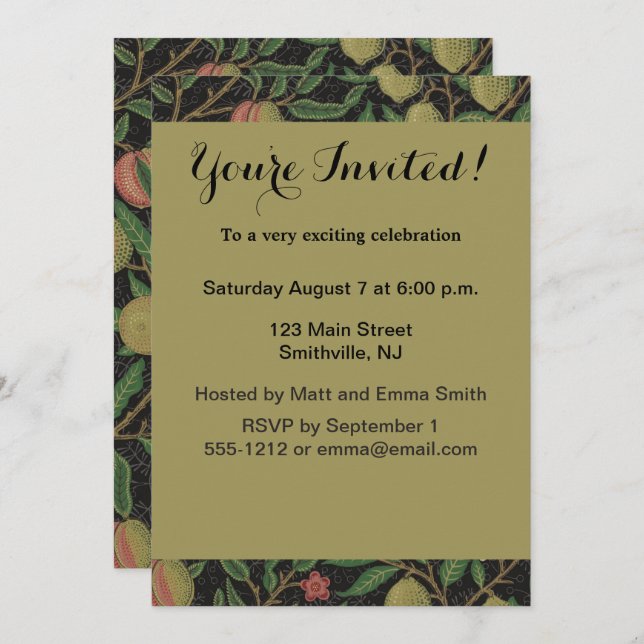 William Morris Pomegranate Classic Fruit Invitation (Front/Back)