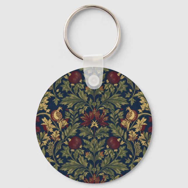 William Morris Pomegranate Floral Navy Pattern Keychain (Front)