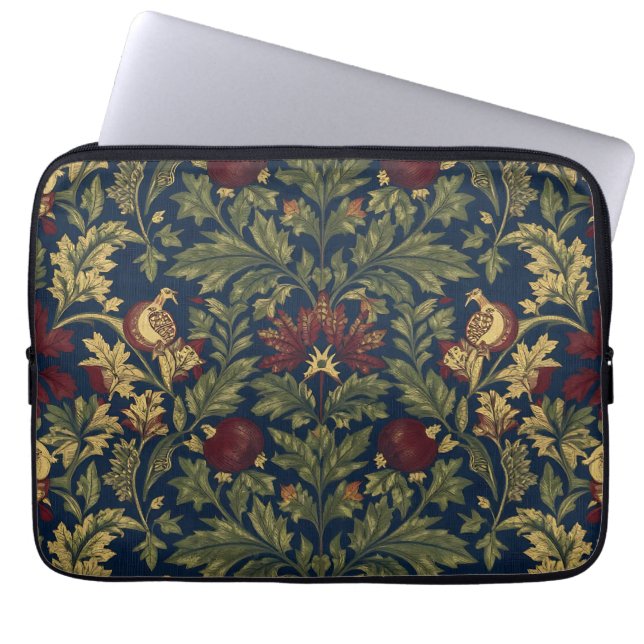 William Morris Pomegranate Floral Navy Pattern Laptop Sleeve (Front)