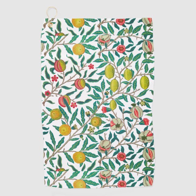 William Morris Pomegranate In White Golf Towel (Front)