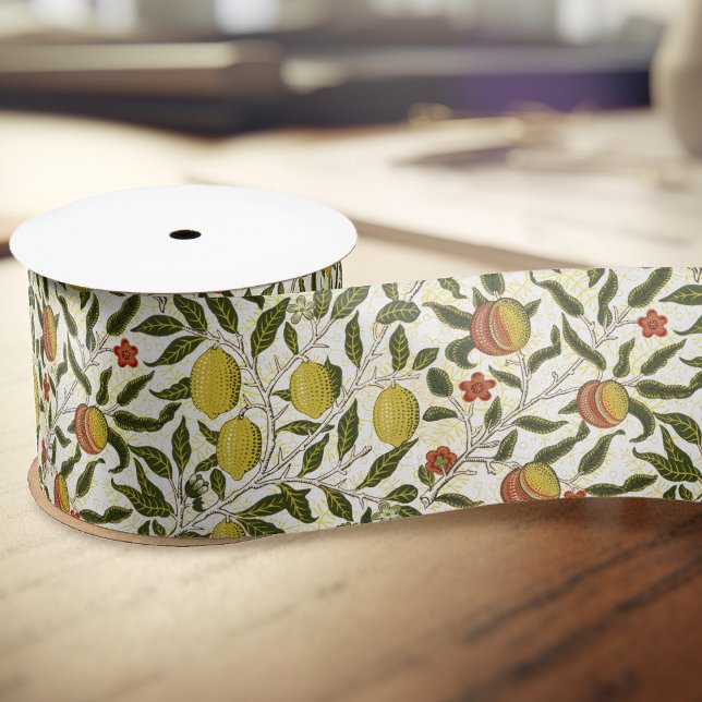 William Morris Pomegranate Lemons Fruits Pattern Satin Ribbon (Creator Uploaded)