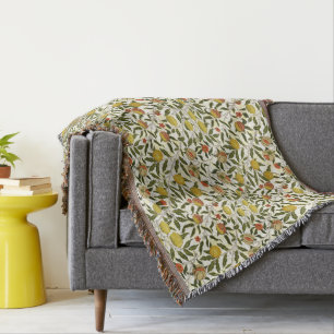 William Morris Pomegranate Lemons Vintage Pattern Throw Blanket