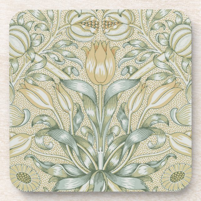 William Morris Pomegranate Pattern Antique Lily  Coaster (Front)