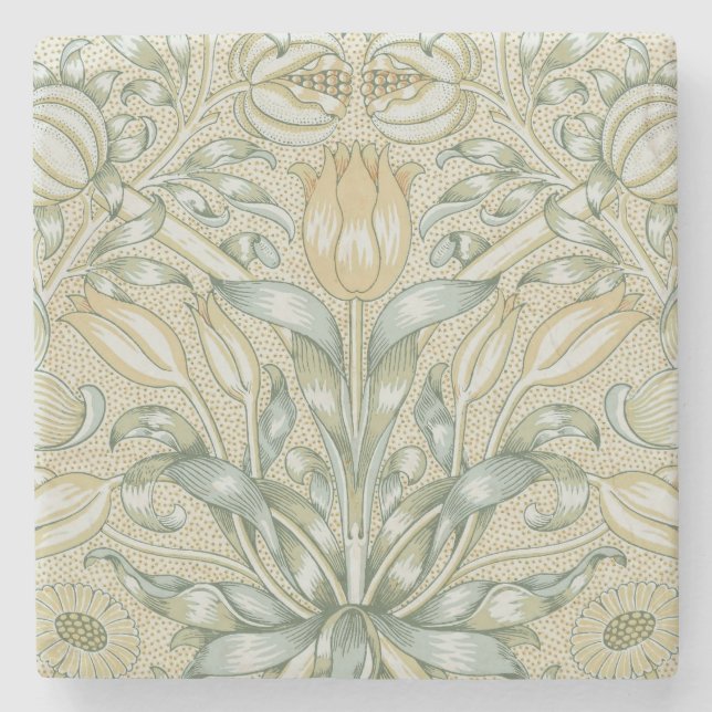William Morris Pomegranate Pattern Antique Lily  Stone Coaster (Front)
