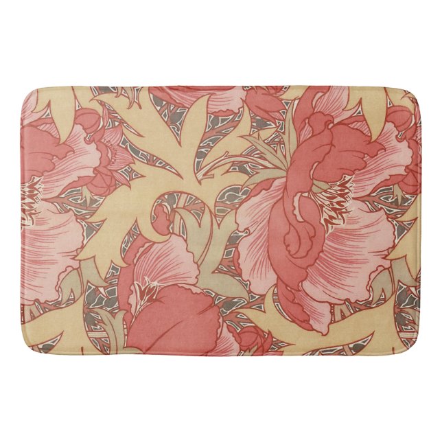 William Morris Poppies Floral Art Nouveau Pattern Bath Mat (Front)