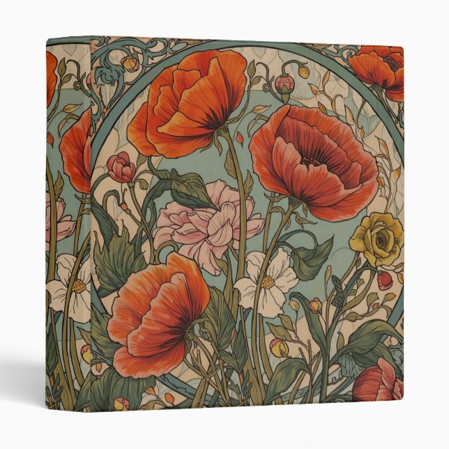 William Morris Poppies Floral Art Nouveau Pattern  Binder (Front/Spine)