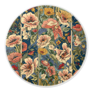 William Morris Poppies Floral Art Nouveau Pattern Ceramic Knob