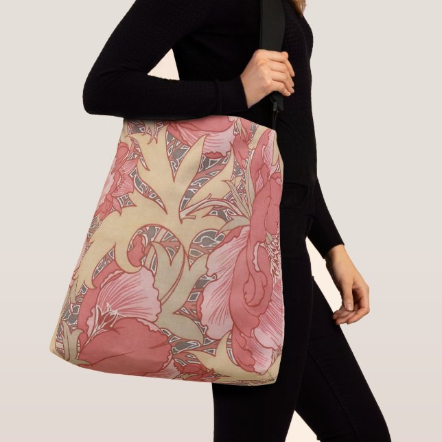 William Morris Poppies Floral Art Nouveau Pattern Crossbody Bag (Close Up)