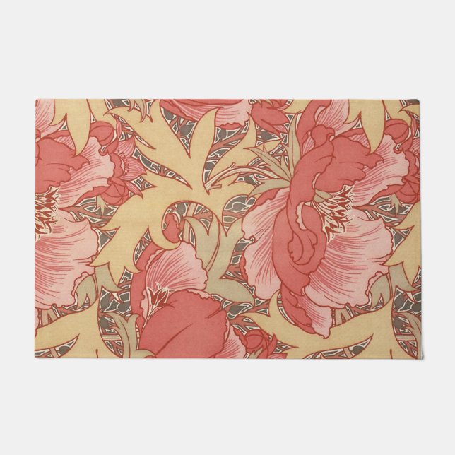 William Morris Poppies Floral Art Nouveau Pattern Doormat (Front)