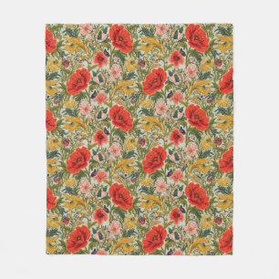 William Morris Poppies Floral Art Nouveau Pattern Fleece Blanket