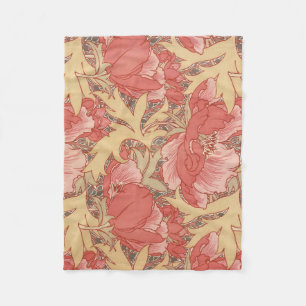 William Morris Poppies Floral Art Nouveau Pattern Fleece Blanket