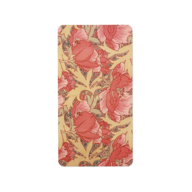 William Morris Poppies Floral Art Nouveau Pattern Label (Front)