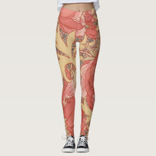 William Morris Poppies Floral Art Nouveau Pattern Leggings