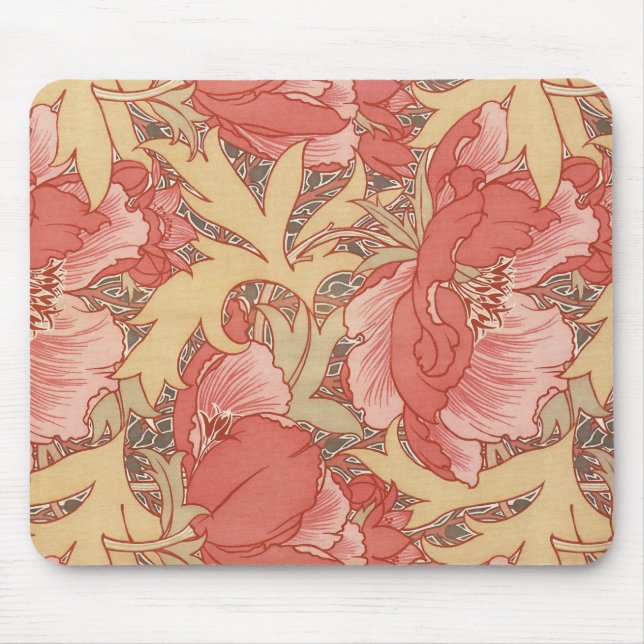 William Morris Poppies Floral Art Nouveau Pattern Mouse Pad (Front)