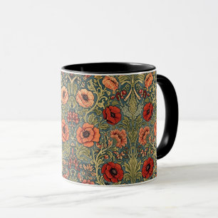 William Morris Poppies Floral Art Nouveau Pattern  Mug