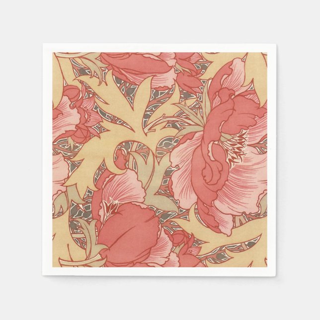 William Morris Poppies Floral Art Nouveau Pattern Napkin (Front)