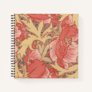 William Morris Poppies Floral Art Nouveau Pattern Notebook