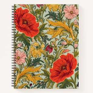 William Morris Poppies Floral Art Nouveau Pattern  Notebook